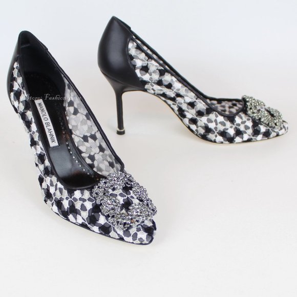 NEW MANOLO BLAHNIK Hangisi Mid-Heel Satin & Lace Pumps - Picture 3 of 13